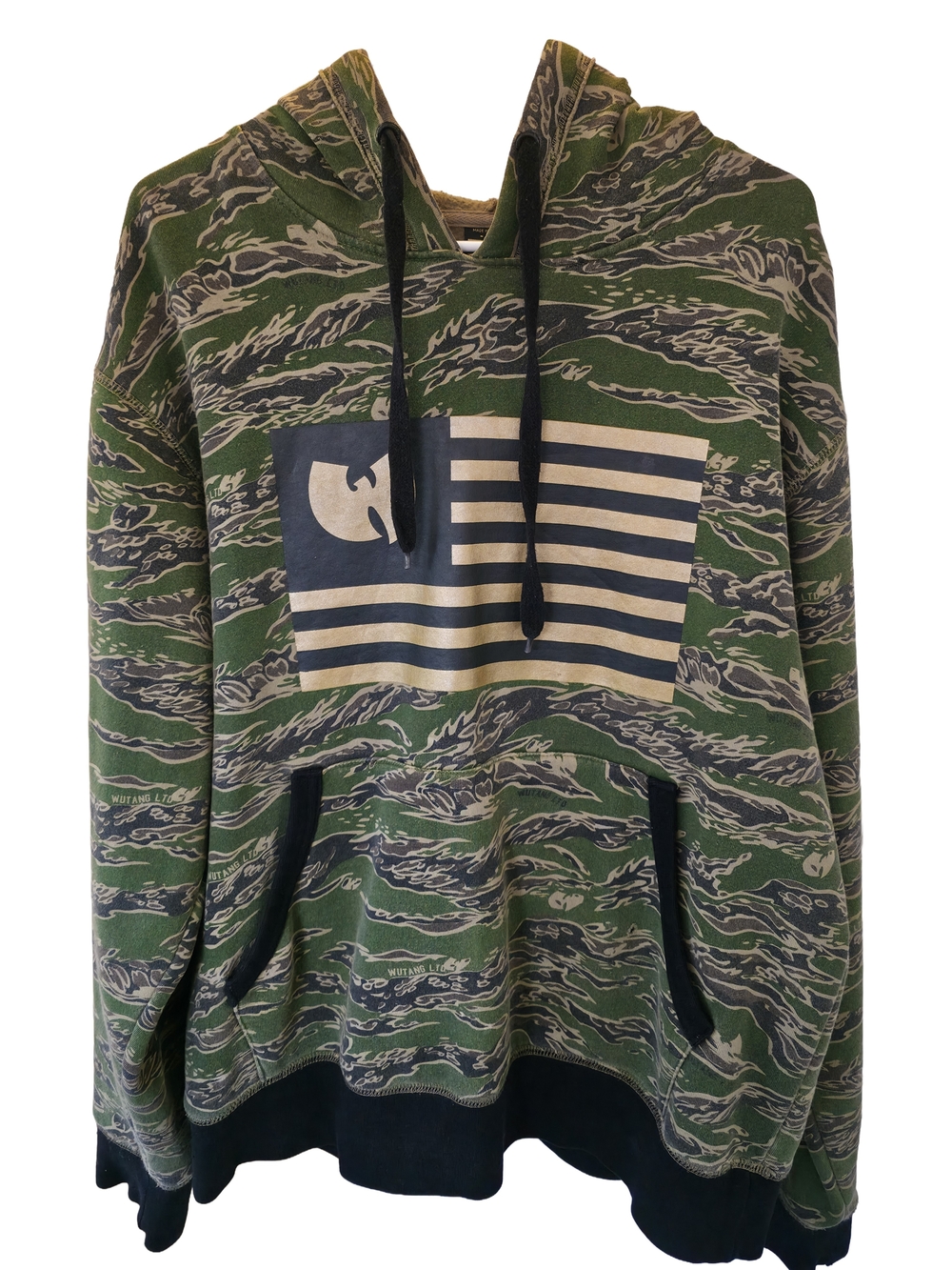 Rare Vintage WUTANG Brand Limited Tiger Camo Hoodie Gold Flag Hip Hop Large